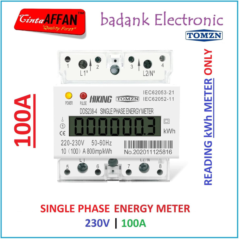 (100A) 1-Phase Energy kWh Meter 10(100)A (reading kWh meter only)